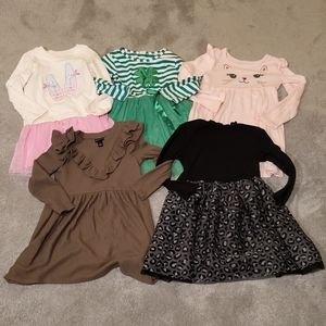 Set of 5 Long Sleeve dress Bundle, 3T